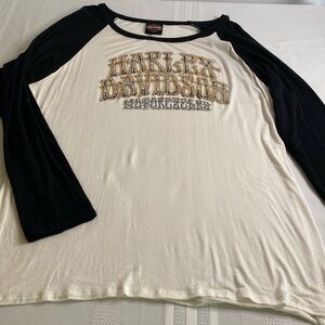 Women’s 1XL Harley-Davidson Motor Cycles Long Sleeve Top Shirt White Black
